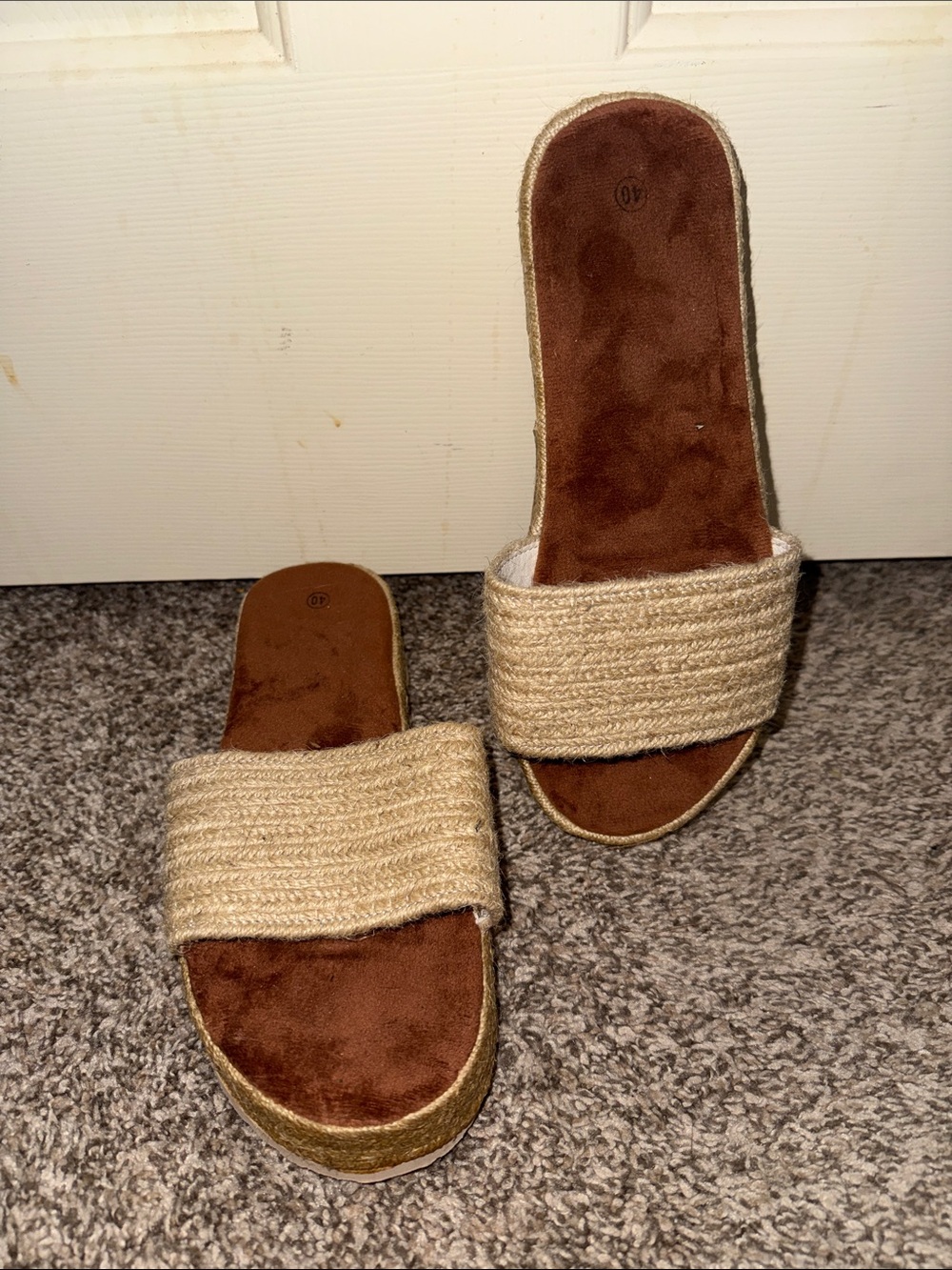 Women’s Natural Beige Slide Sandals with Brown Footbed